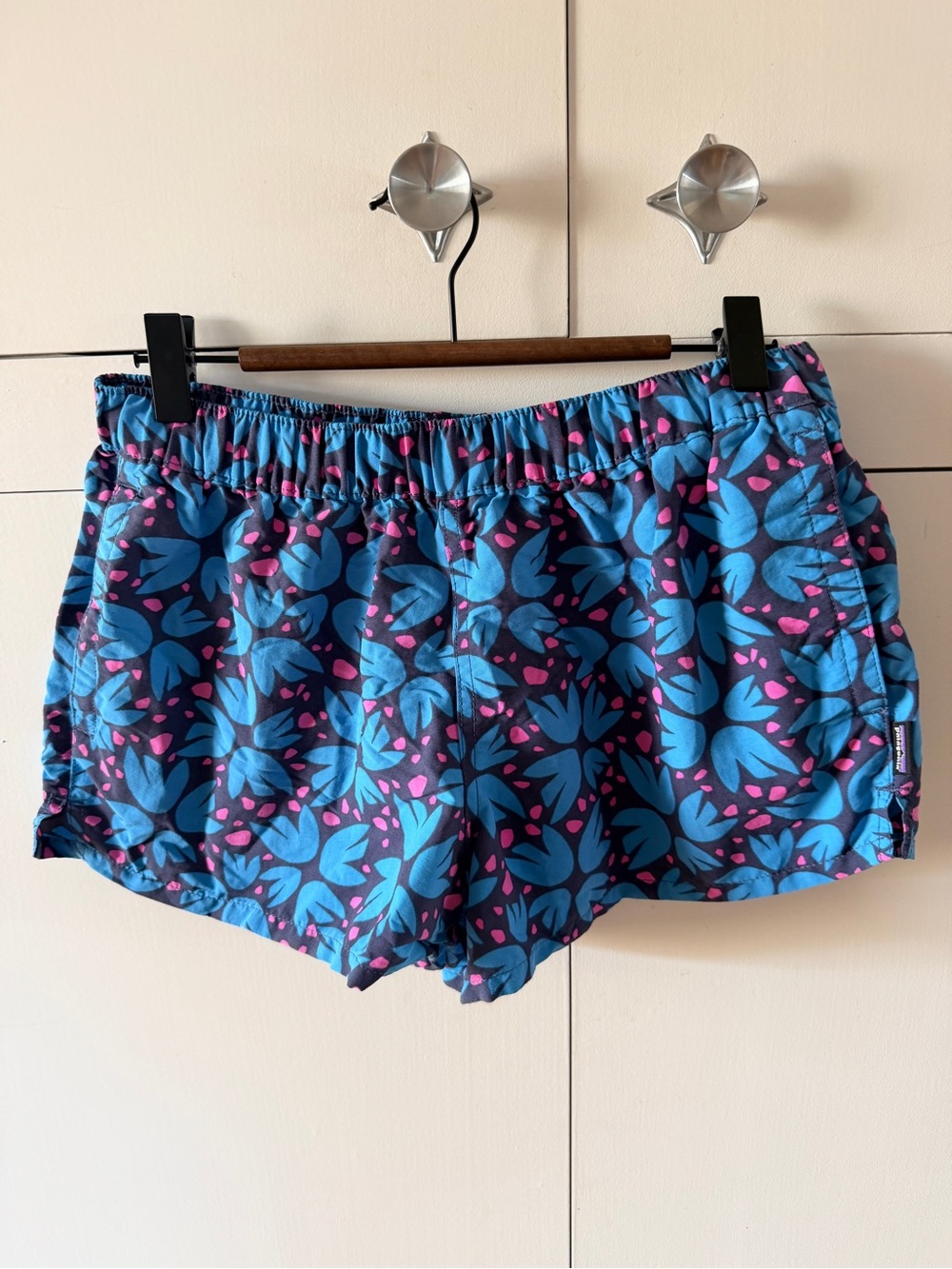 Patagonia Blue Floral Baggies Shorts with Pink Accents
